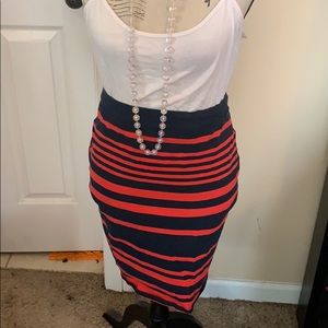 Red and blue pencil skirt